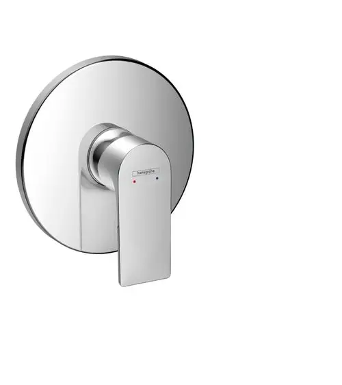 Einfache chromfarbene Hansgrohe-Wannenschalterarmatur mit runder Wandplatte und schmalem Hebel zur Temperatur- und Wassermengenregulierung.
